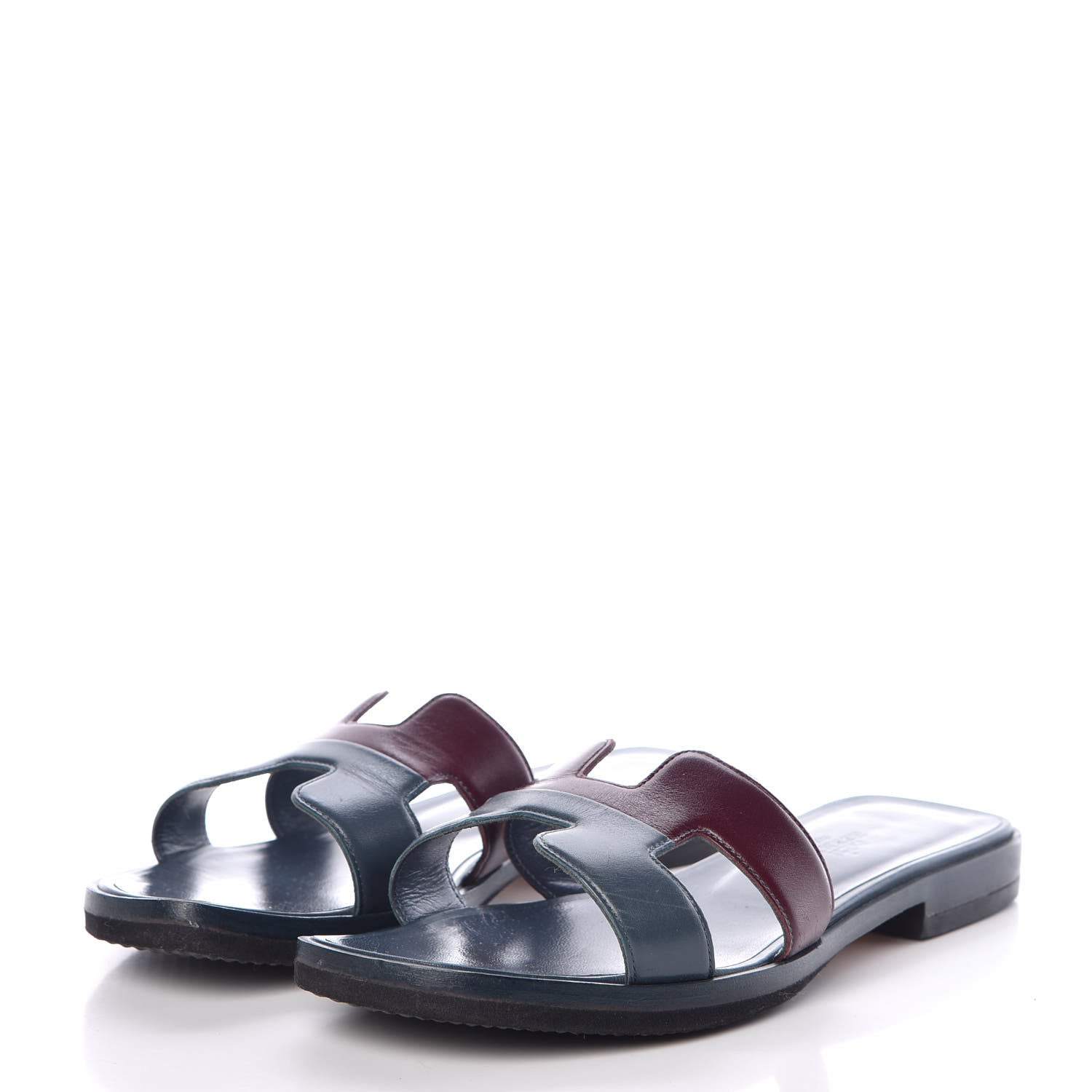 Hermes Box Calfskin Oran Sandals 37 Bleu Ardoise Bordeaux 3 of 12