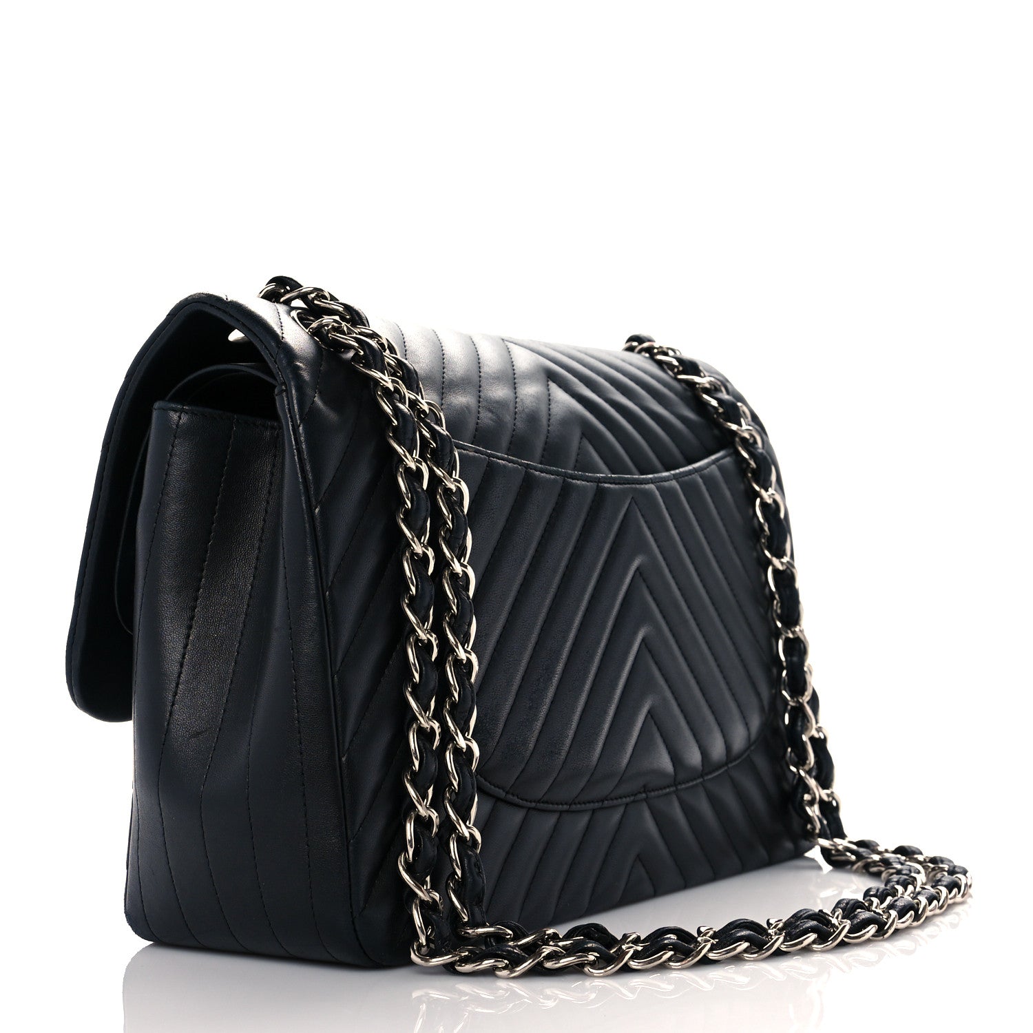 Chanel Lambskin Chevron Quilted Jumbo Double Flap Black 2 of 16