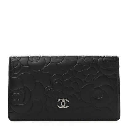 Chanel Lambskin Camellia Embossed Yen Wallet Black 1 of 10