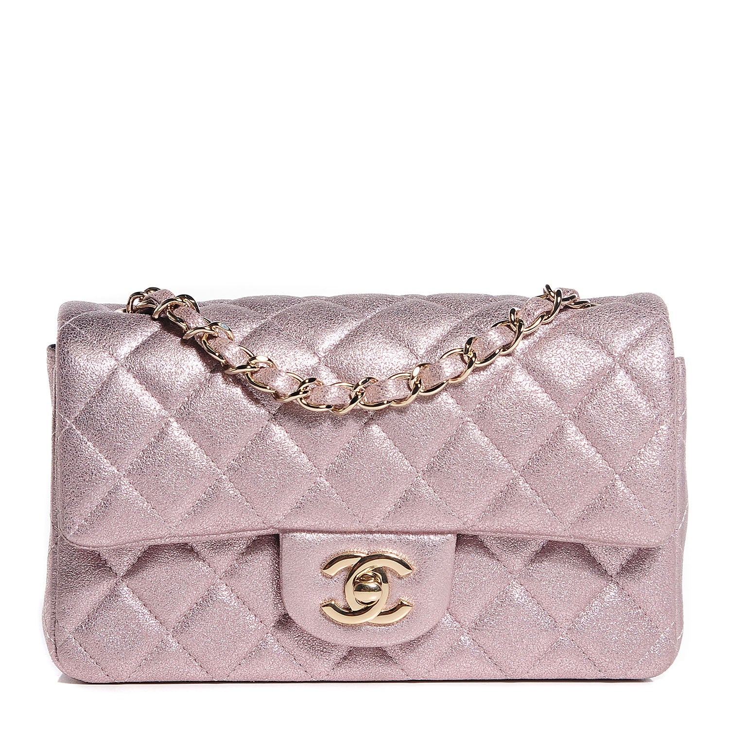 Chanel Metallic Goatskin Quilted Mini Rectangular Flap Pink 1 of 8