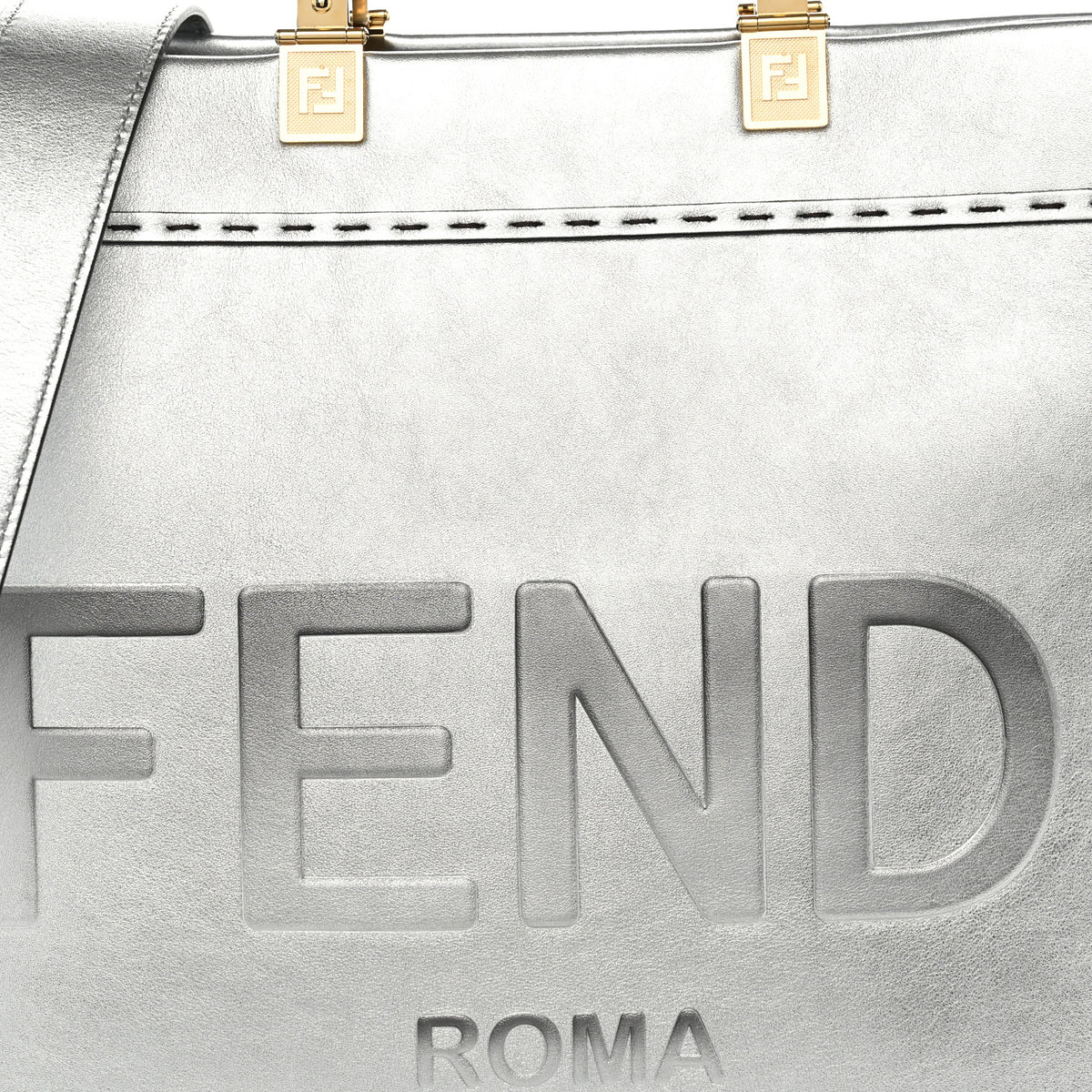 Vitello Catalan Mirror Plexiglass Logo Embossed Medium Fendi Sunshine Shopper Tote Argento