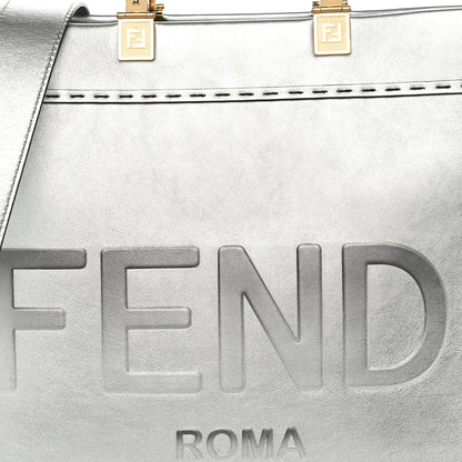 Fendi Vitello Catalan Mirror Plexiglass Logo Embossed Medium Fendi Sunshine Shopper Tote Argento 7 of 9