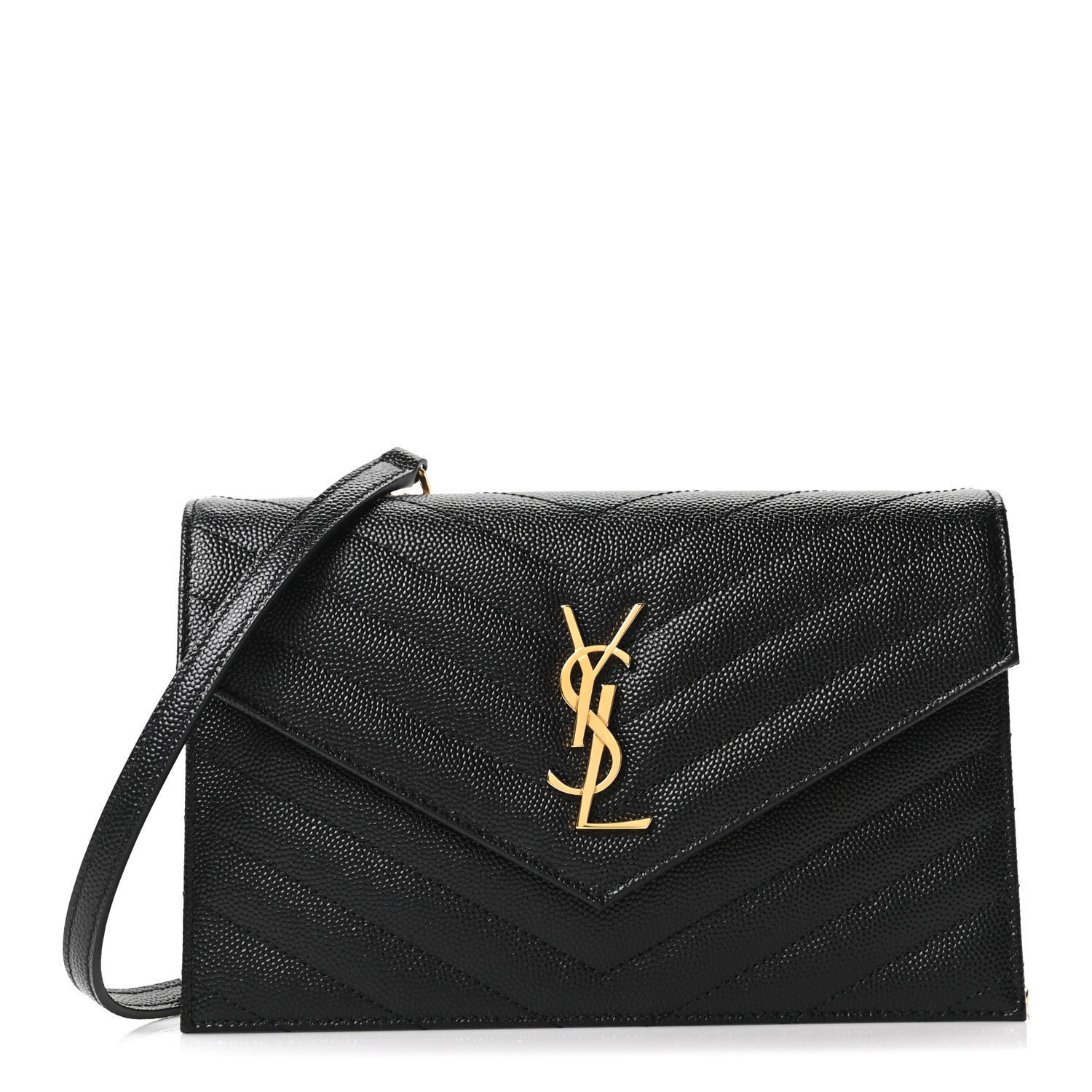 Saint Laurent Grain De Poudre Matelasse Chevron Monogram Envelope Chain Wallet Black 1 of 10