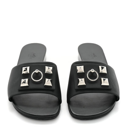 Hermes Calfskin Dune Sandals 37 Black 2 of 11