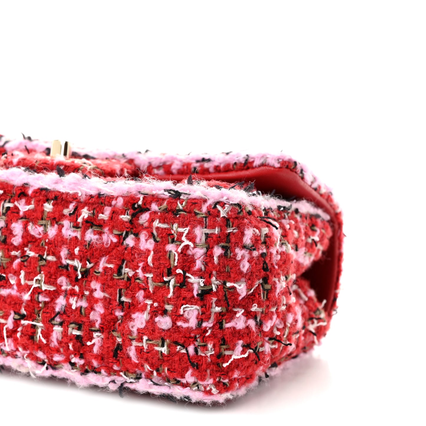 Tweed Quilted Mini Rectangular Flap Red Pink Multicolor