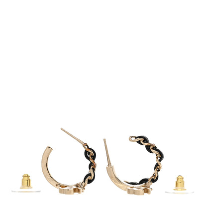 Chanel Metal Lambskin CC Chain Hoop Earrings Gold Black 3 of 7