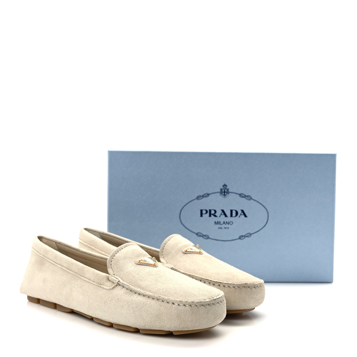 Camoscio Metal Triangle Logo Driving Loafers 39.5 Pomice