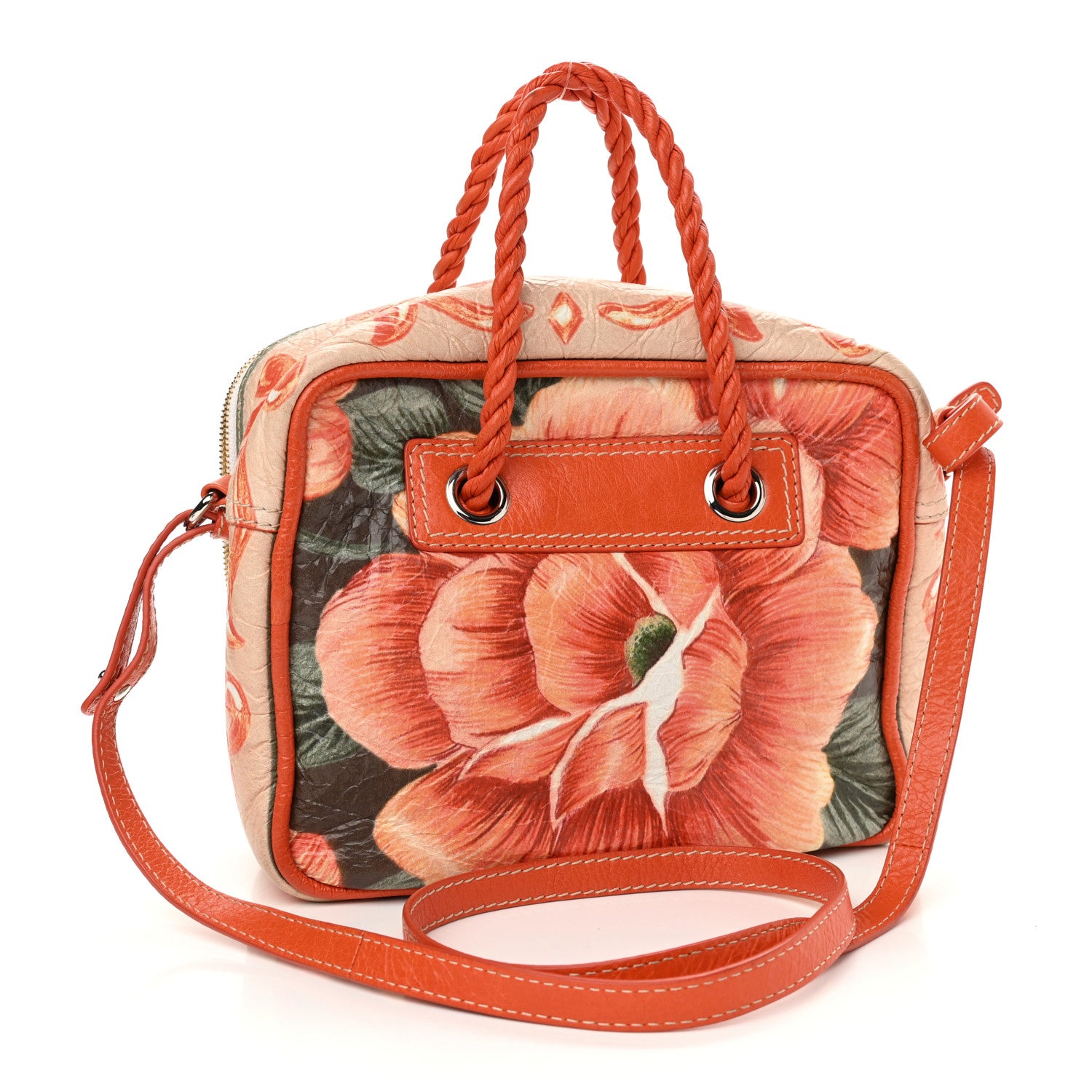 Balenciaga Agneau Floral Print Small Blanket Square Tote Orange 3 of 10
