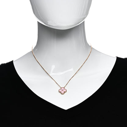 Van Cleef & Arpels 18K Rose Gold Diamond Pink Porcelain Vintage Alhambra Pendant Necklace 2 of 7