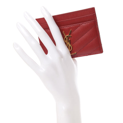 Saint Laurent Grain De Poudre Matelasse Chevron Monogram Credit Card Case Rouge Eros 2 of 8