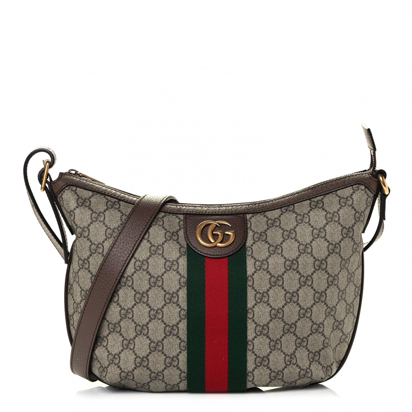 GG Supreme Monogram Web Small Ophidia Half Moon Hobo Brown