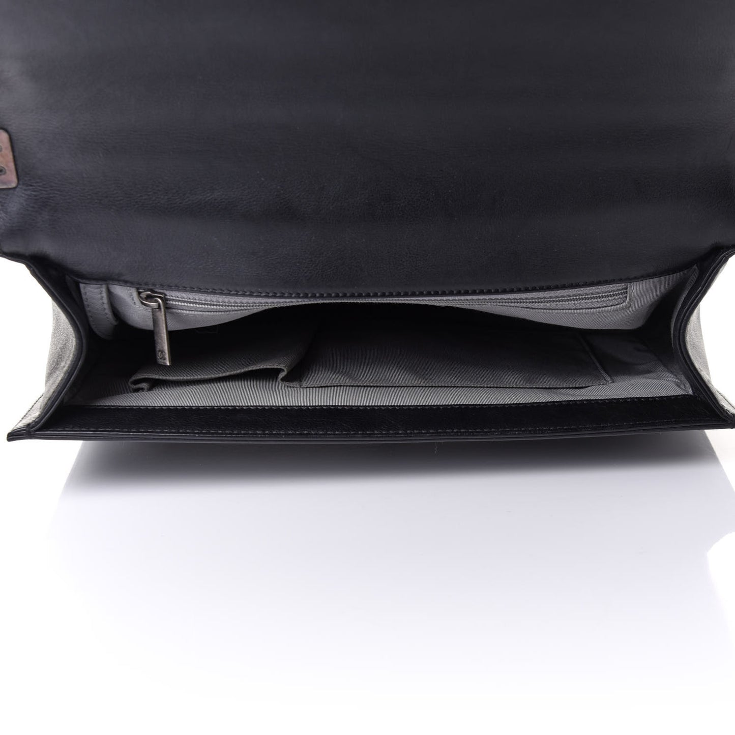 Calfskin Double Stitch Large Boy Flap Black