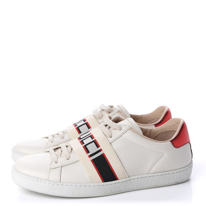 Gucci Calfskin Stripe Womens New Ace Sneakers 37.5 New Mystic White Ecru Red Flame 3 of 10