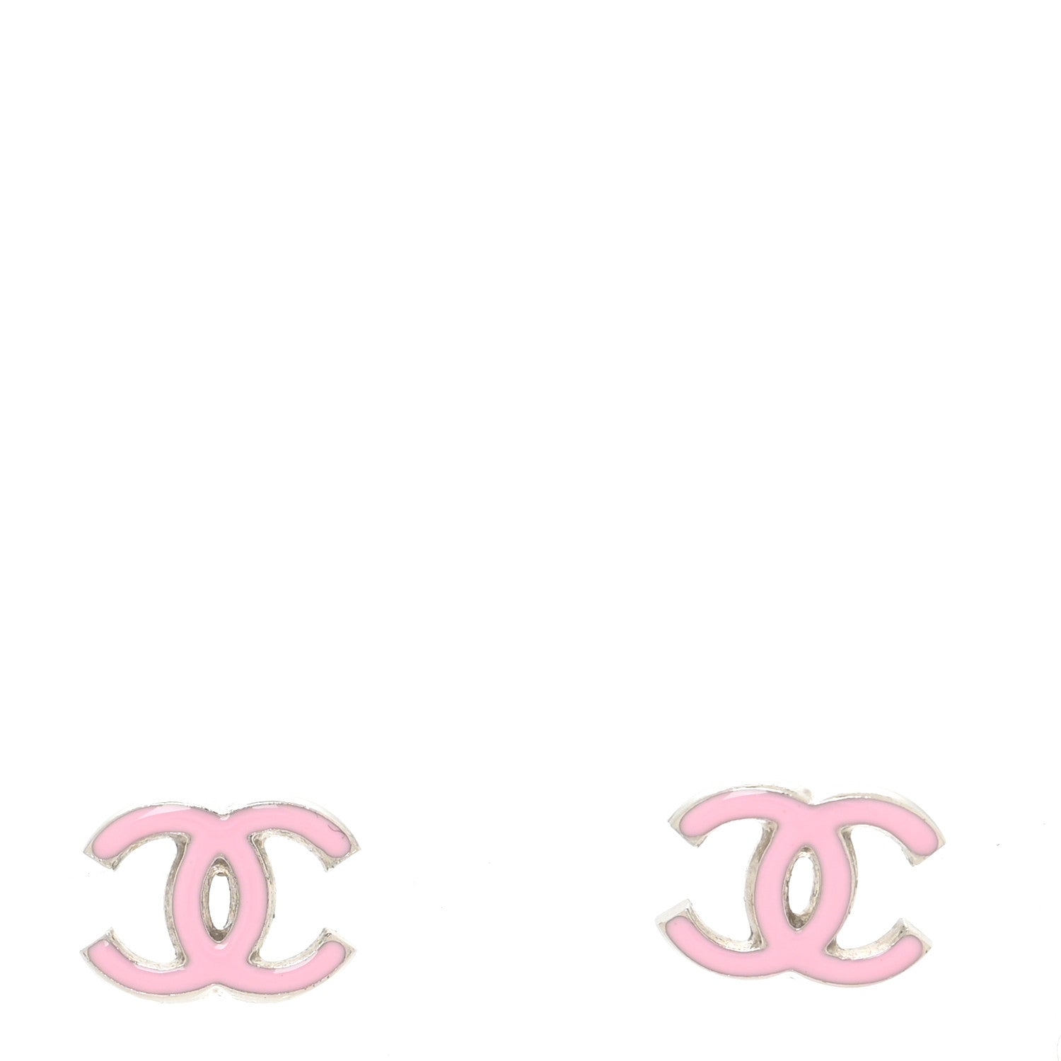Chanel Enamel CC Earrings Pink Silver 1 of 5