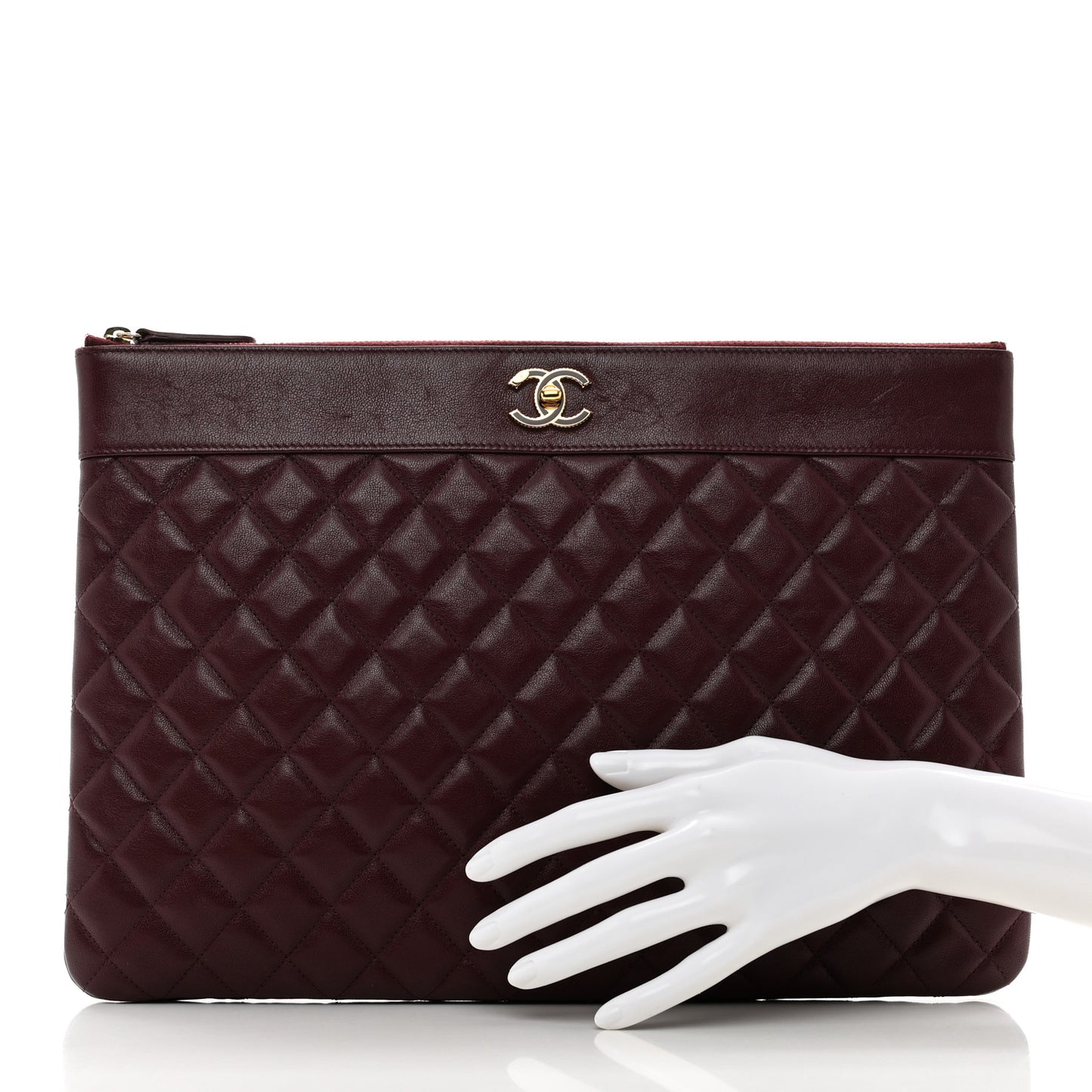 Sheepskin Quilted Large Vintage Mademoiselle Cosmetic Case Burgundy