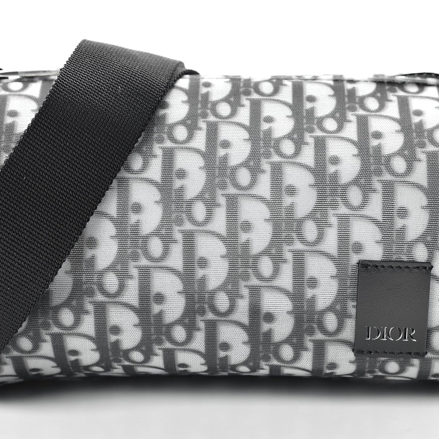 Technical Fabric Calfskin Oblique Roller Shoulder Bag Black