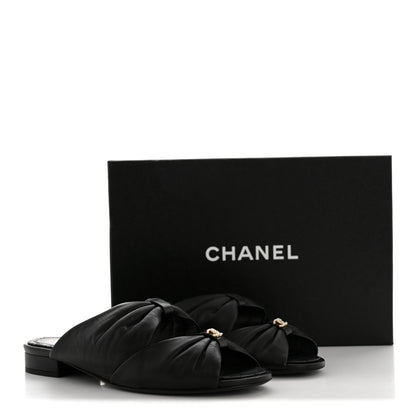 Chanel Lambskin Pearl Bow CC Flat Sandals 39 Black 10 of 10