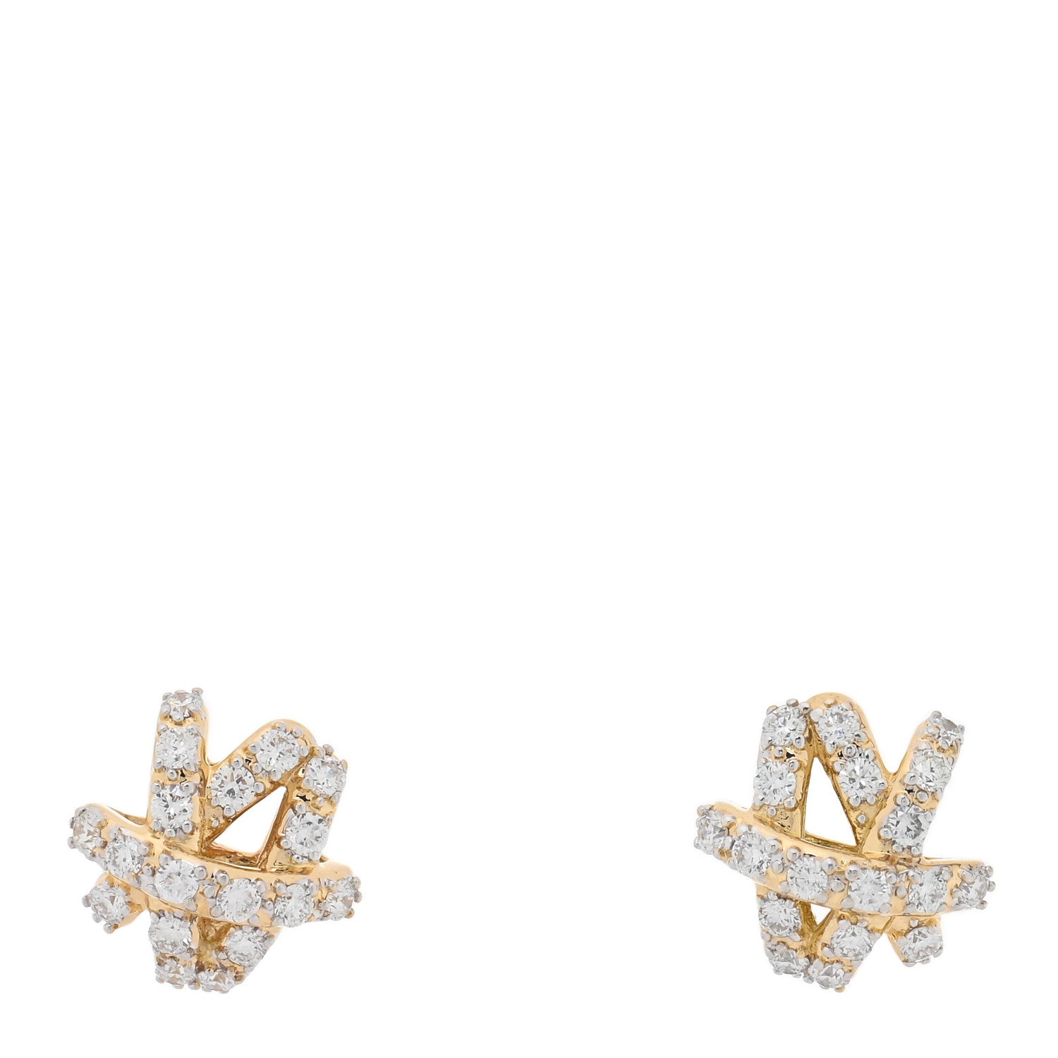 David Yurman 18K Yellow Gold Diamond 9mm Pave Crossover Stud Earrings 1 of 4