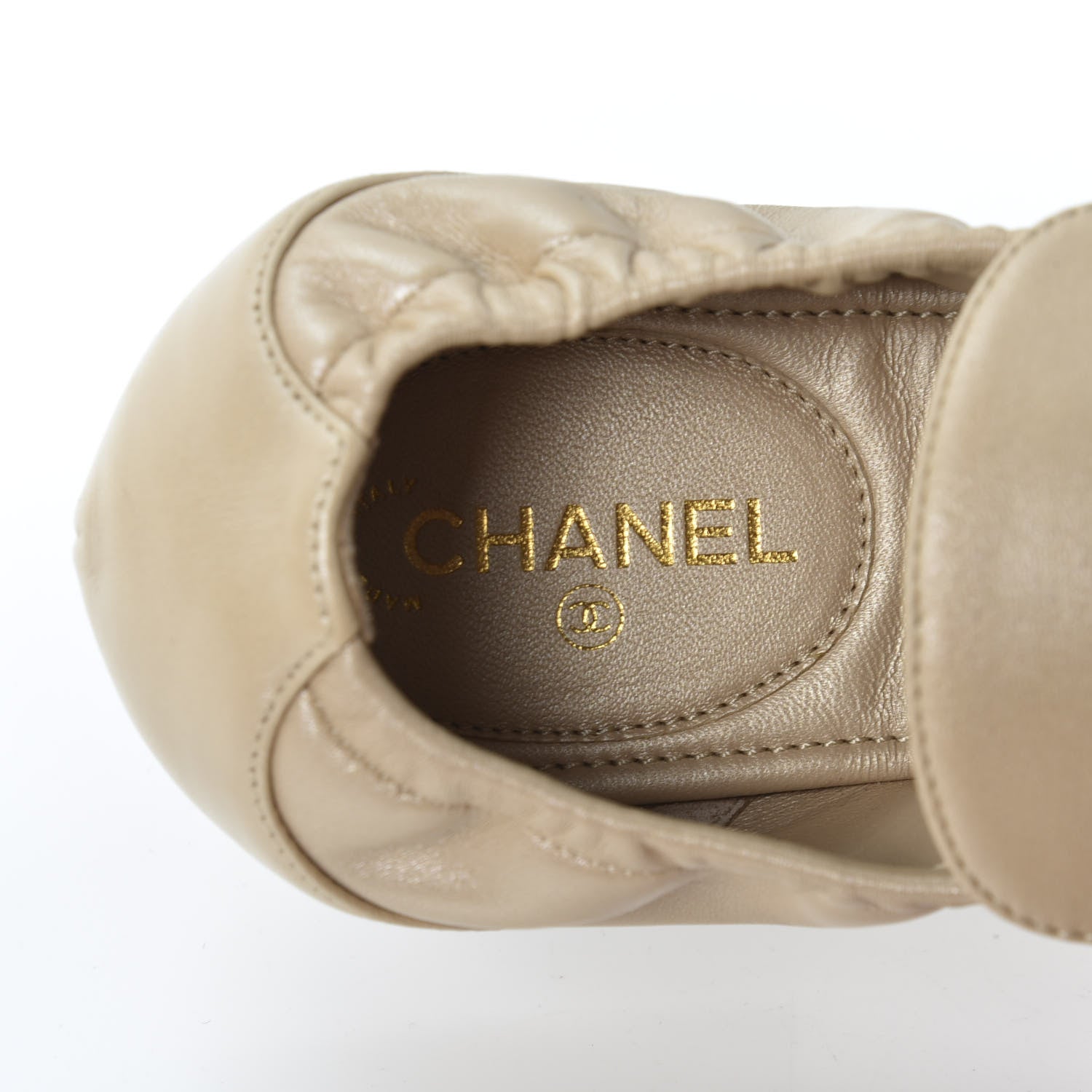 Chanel Laminated Lambskin Womens Quilted Elastic CC Moccasin Loafers 36.5 Beige 8 of 11