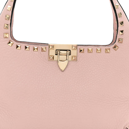 Valentino Garavani Pebbled Calfskin Small Rockstud Flip Lock Hobo Light Pink 7 of 9