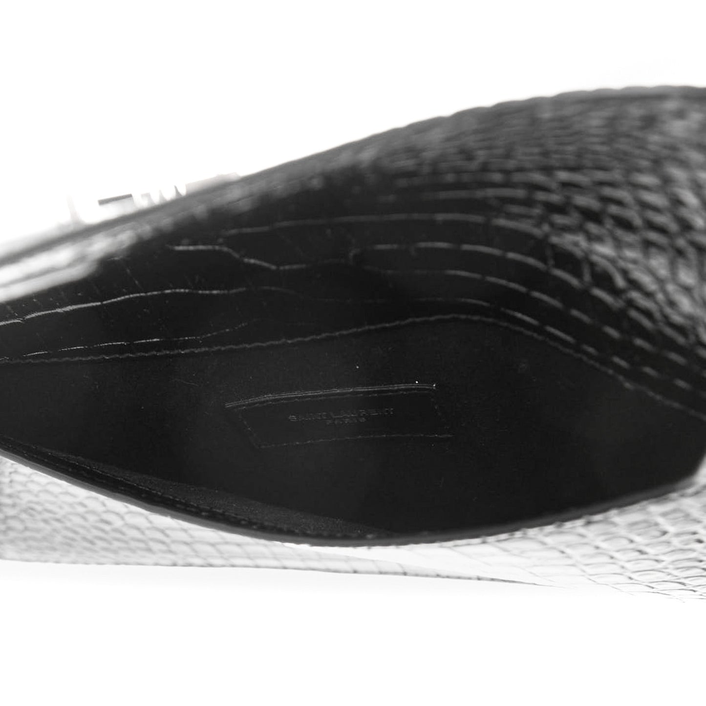 Calfskin Crocodile Embossed Uptown Monogram Clutch Black