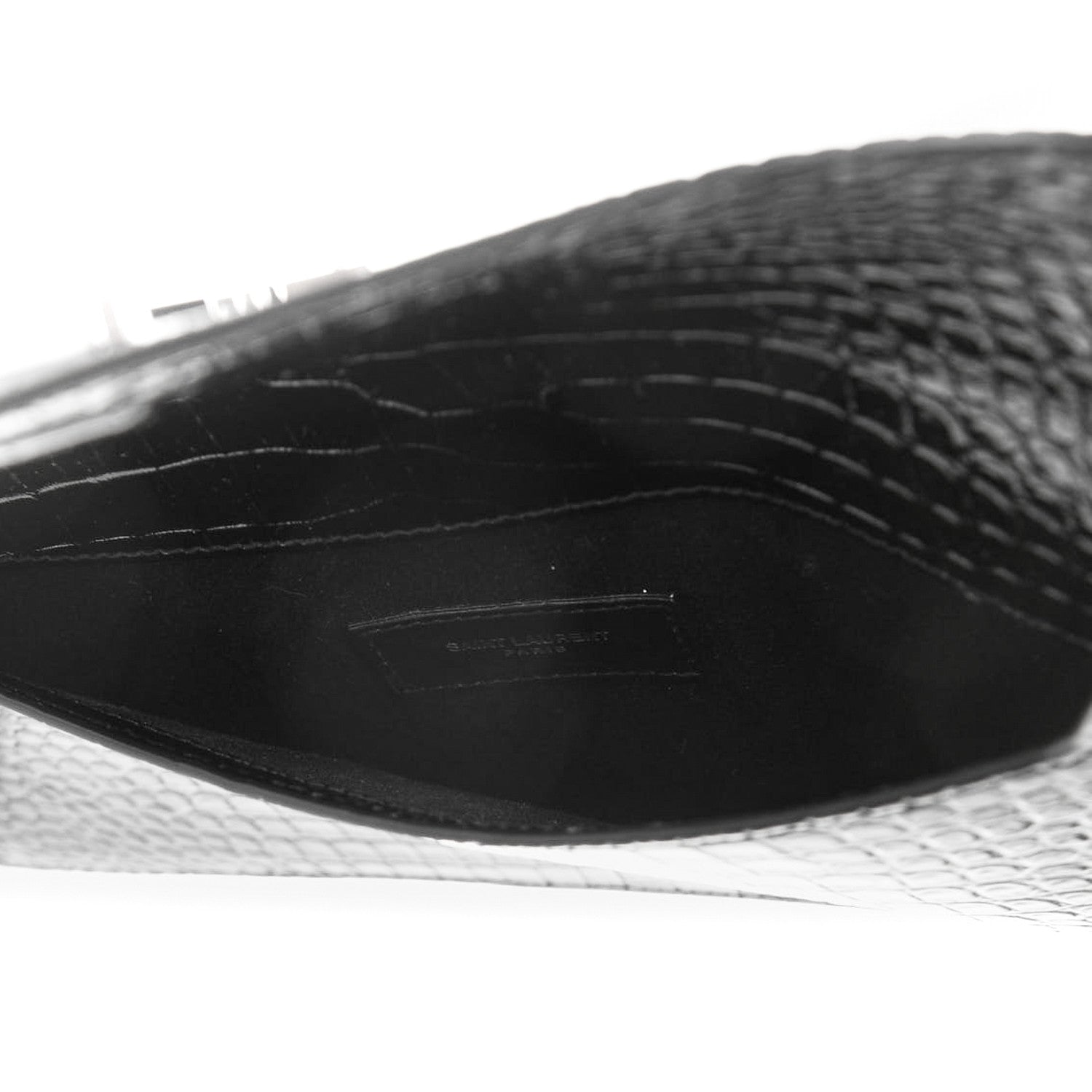 Saint Laurent Calfskin Crocodile Embossed Uptown Monogram Clutch Black 7 of 8