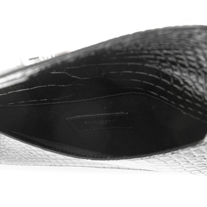 Saint Laurent Calfskin Crocodile Embossed Uptown Monogram Clutch Black 7 of 8