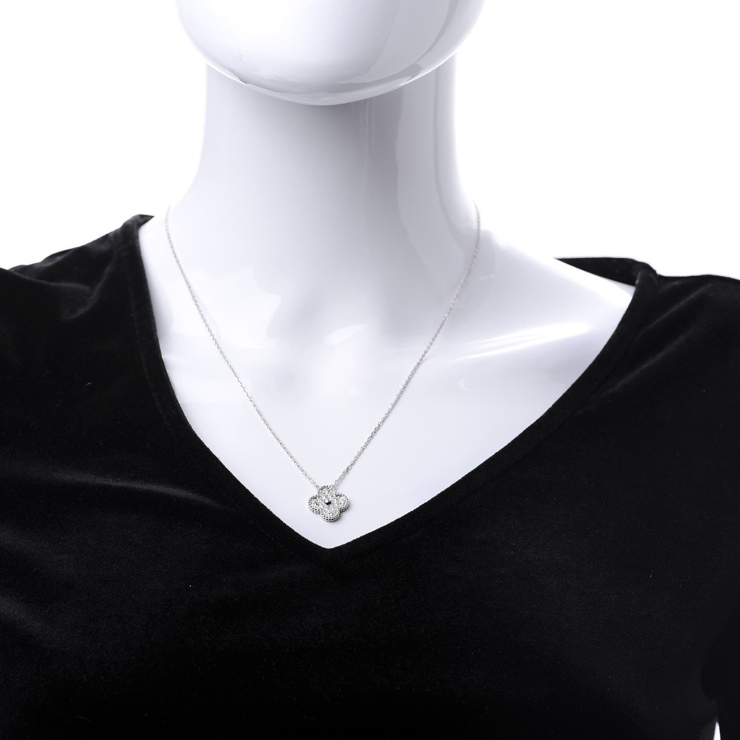 Van Cleef & Arpels 18K White Gold Diamond Vintage Alhambra Pendant Necklace 2 of 8