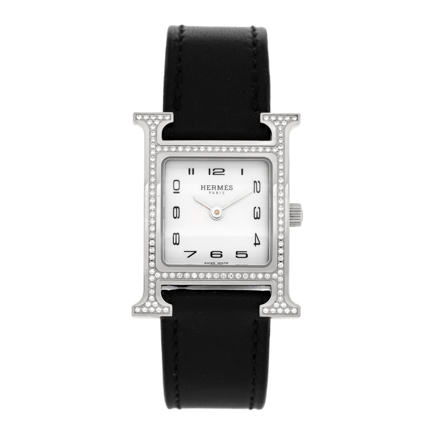 Stainless Steel Barenia Diamond Bezel Mother of Pearl 21mm Heure H Hour Quartz Watch Noir