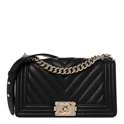 Chanel Caviar Chevron Quilted Medium Boy Flap Black 1 of 12