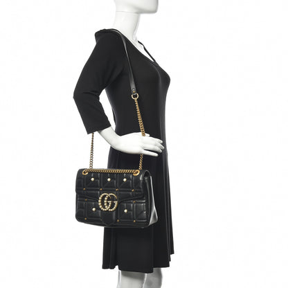 Gucci Calfskin Matelasse Studded Medium Pearly GG Marmont Shoulder Bag Black 2 of 12
