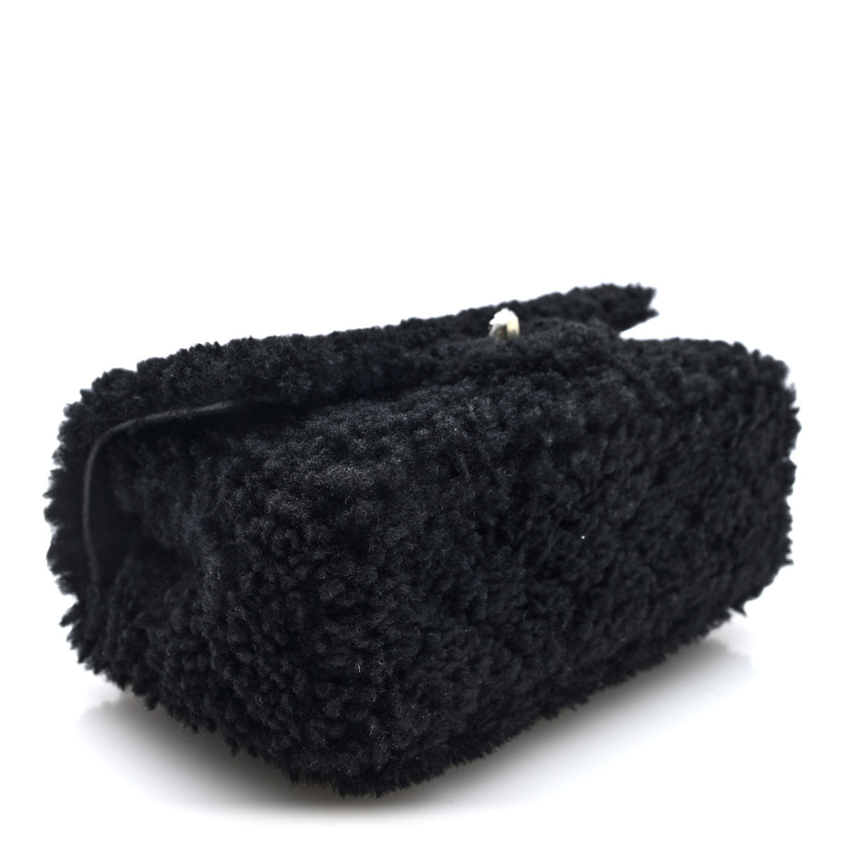 Shearling Quilted Mini Top Handle Rectangular Flap Black