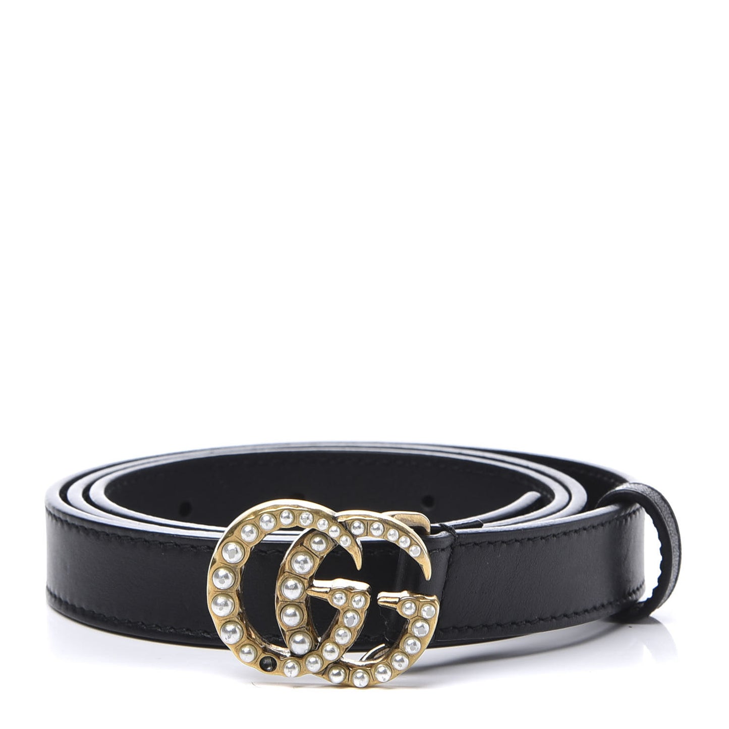 Calfskin Pearl Double G 20mm Belt 85 34 Black Cream