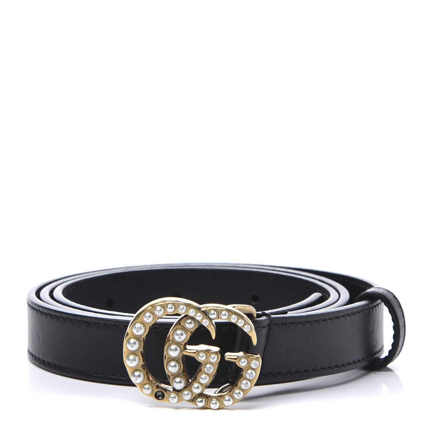 Gucci Calfskin Pearl Double G 20mm Belt 85 34 Black Cream 1 of 6