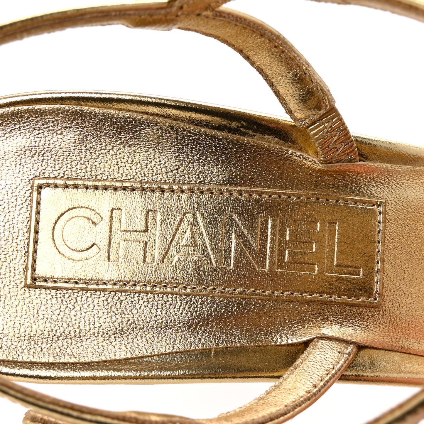 Mirror Calfskin CC Sandals 37.5 Gold