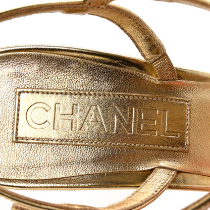 Chanel Mirror Calfskin CC Sandals 37.5 Gold 8 of 10