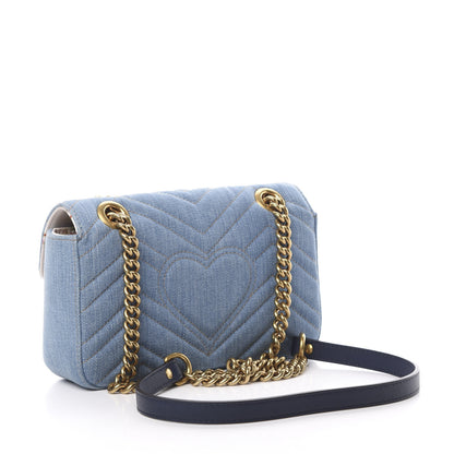 Gucci Denim Matelasse Mini Pearly GG Marmont Shoulder Bag Blue 3 of 10