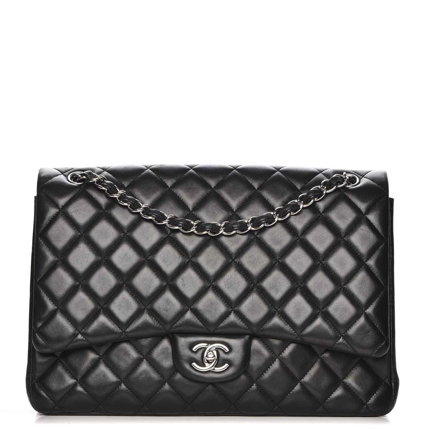 Lambskin Quilted Maxi Single Flap Black