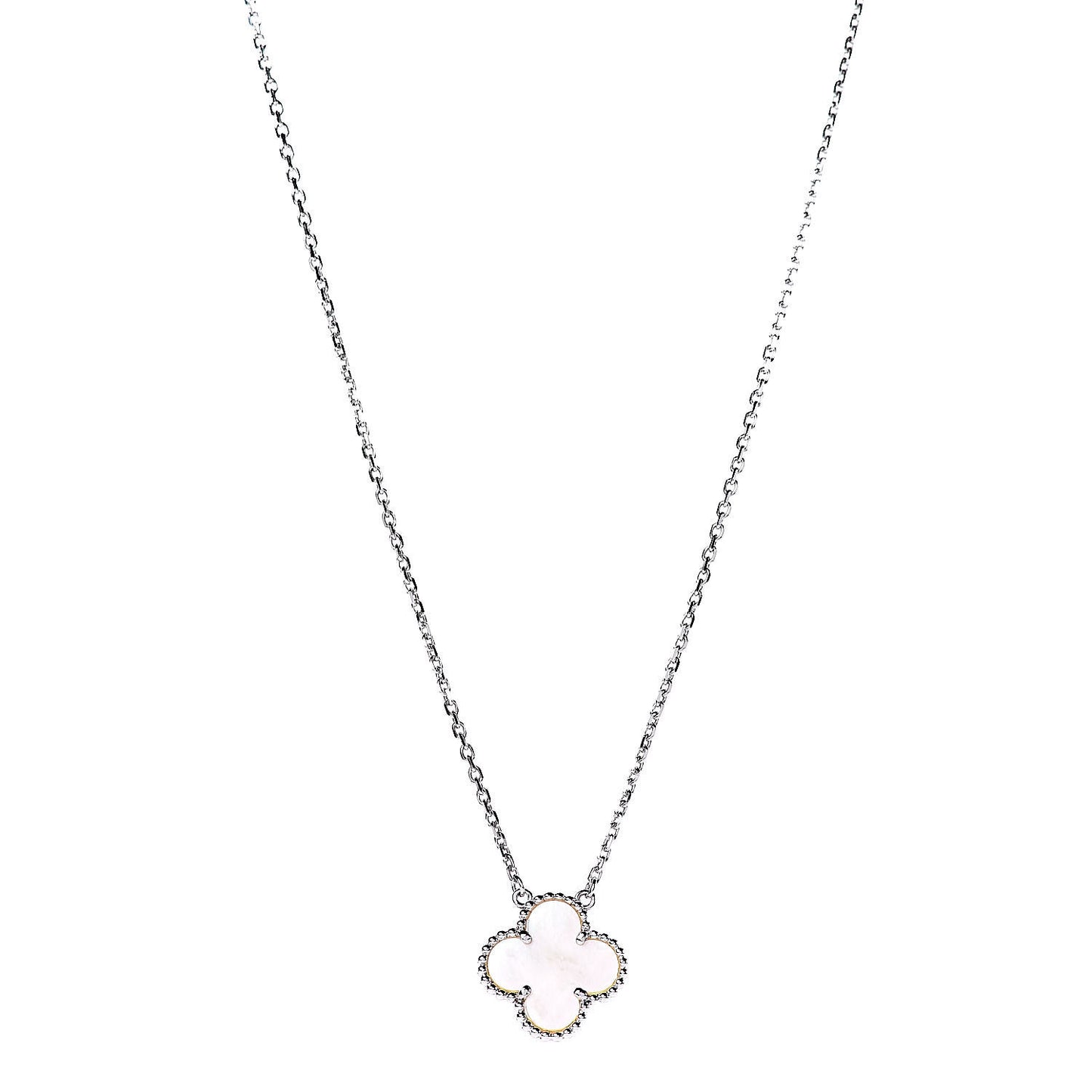 18K White Gold Mother of Pearl Vintage Alhambra Pendant Necklace