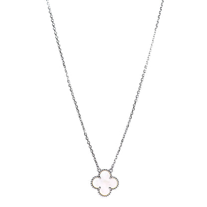 Van Cleef & Arpels 18K White Gold Mother of Pearl Vintage Alhambra Pendant Necklace 1 of 6