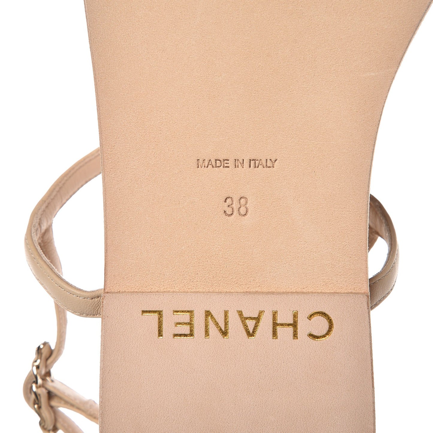 Lambskin CC Chain Thong Sandals 38 Beige