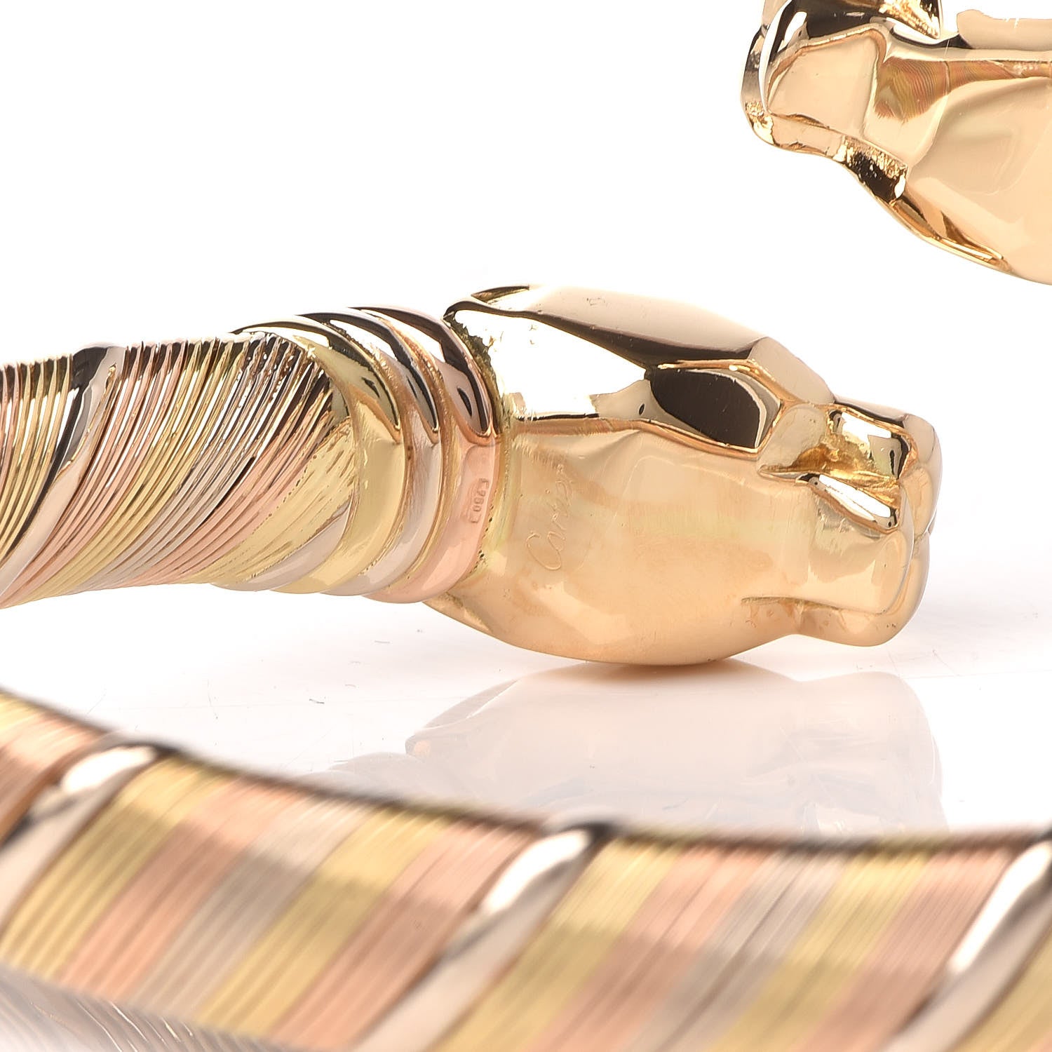 Cartier 18K Pink Yellow White Gold Panthère De Open Bangle Bracelet 4 of 7