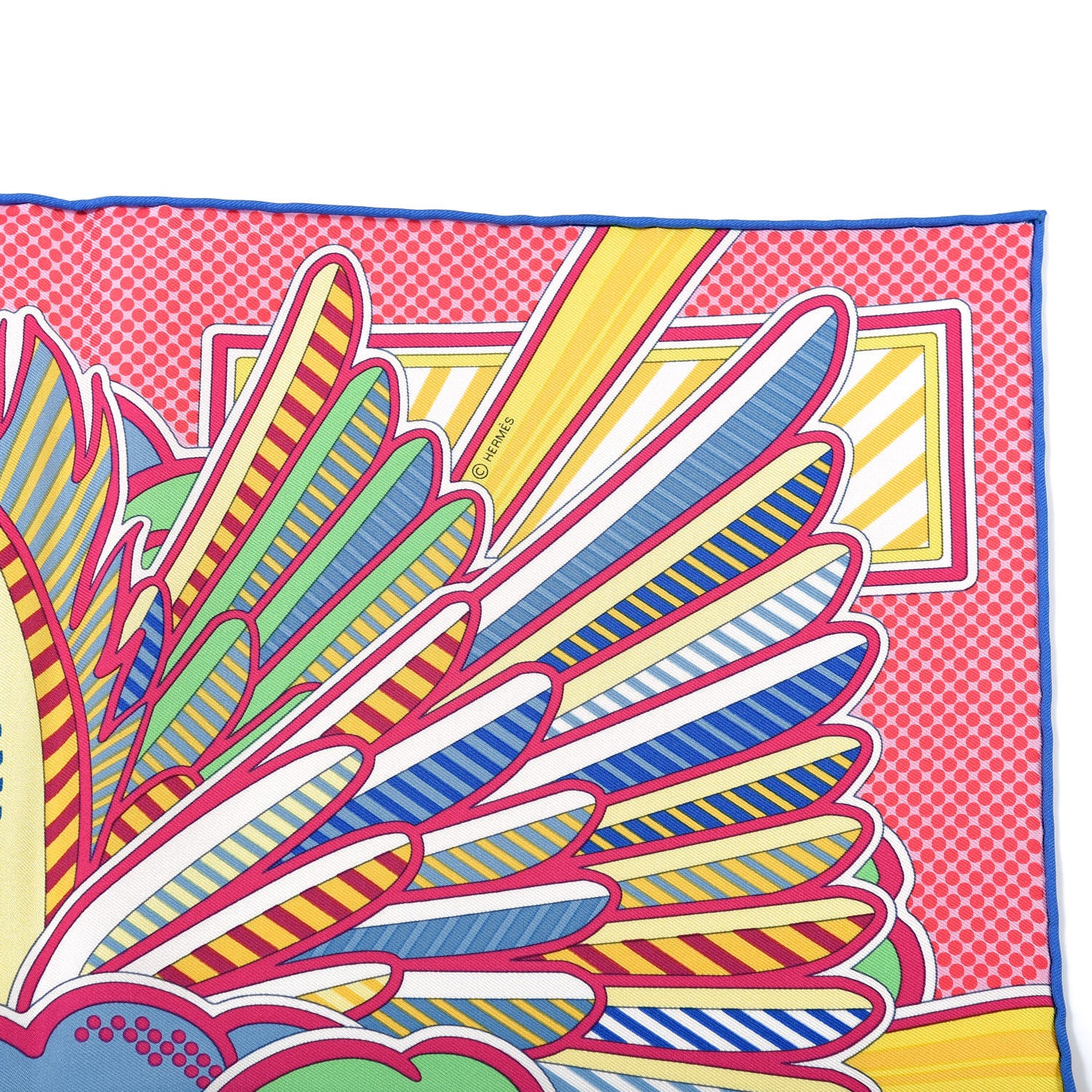 Hermes Silk Pegase Pop Pocket Square Rose Vif Vert Jaune 4 of 5