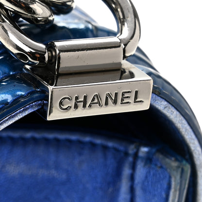 Chanel Metallic Patent Quilted Medium Boy Flap Blue 13 of 15