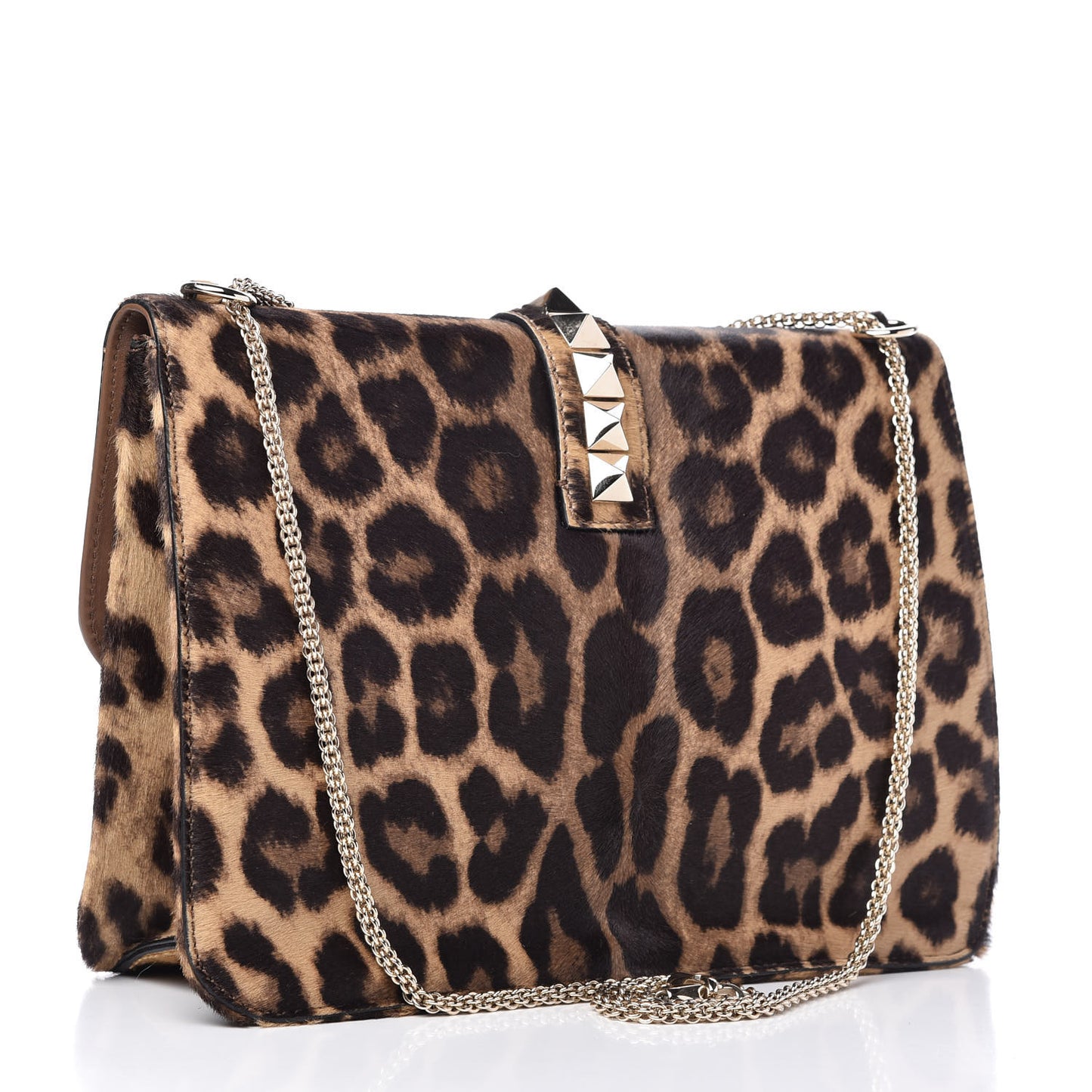 Calf Hair Leopard Print Large Glam Lock Rockstud Flap