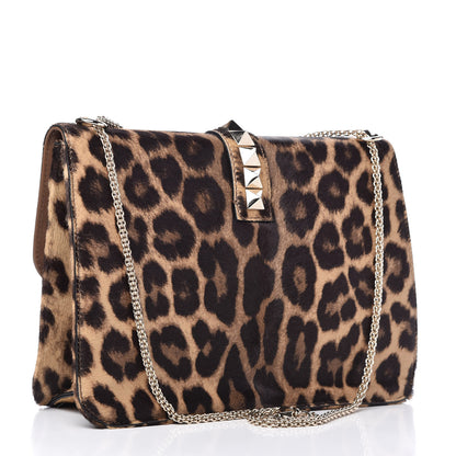 Valentino Garavani Calf Hair Leopard Print Large Glam Lock Rockstud Flap 3 of 9