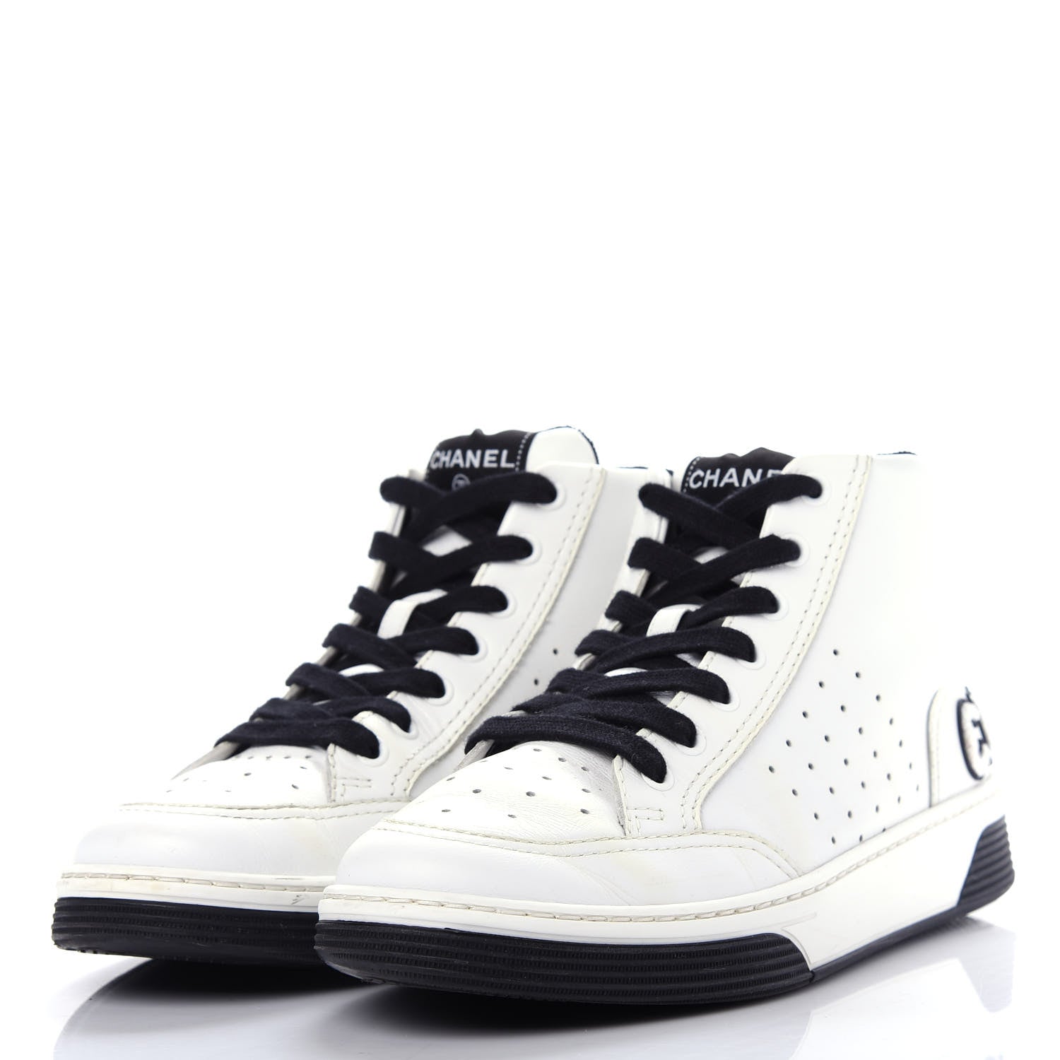 Chanel Calfskin Womens Logo High Top Sneakers 40.5 Black White 3 of 12