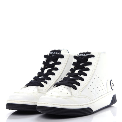 Chanel Calfskin Womens Logo High Top Sneakers 40.5 Black White 3 of 12