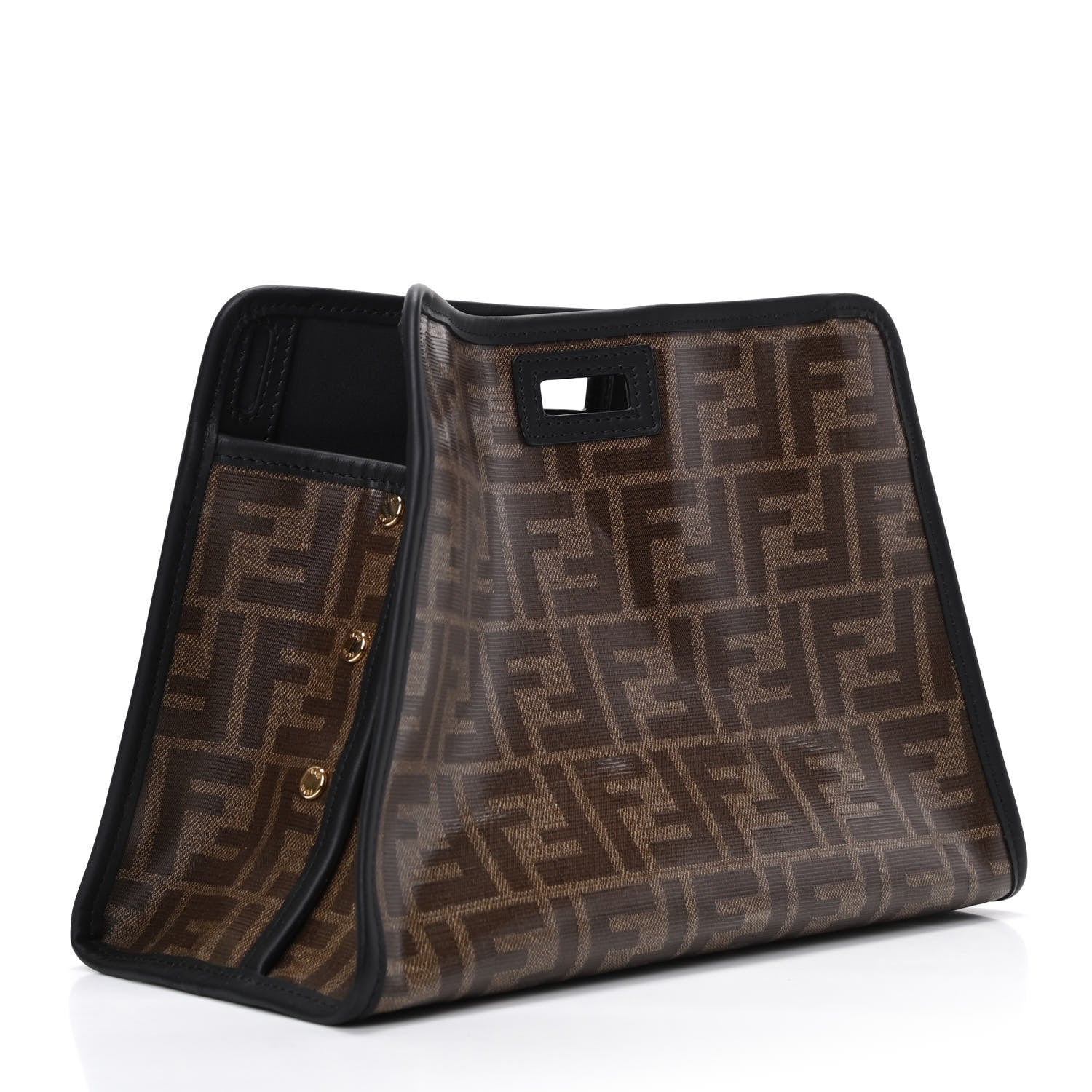 Fendi Glazed Fabric Vitello Century FF 1974 Stamp Patch Mini Peekaboo Defender Cover Mogano Panna Black 3 of 9