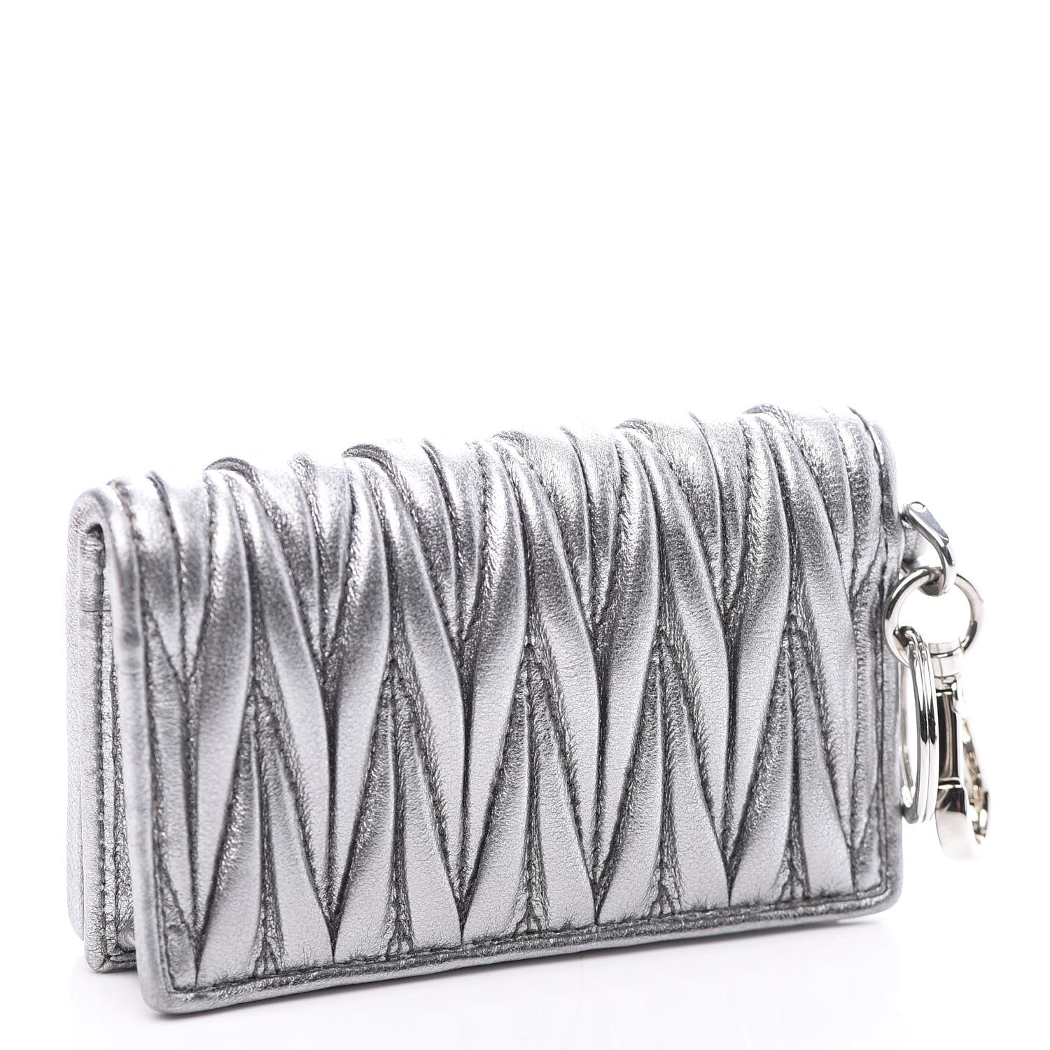 Miu Miu Metallic Nappa Matelasse Compact Wallet Chrome 2 of 8